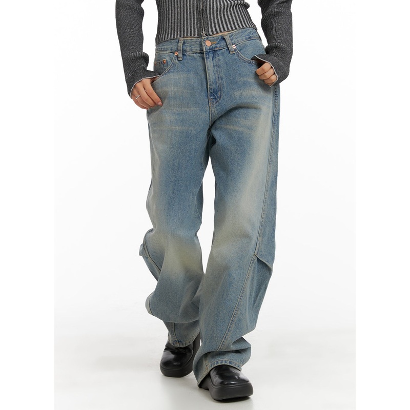 Washed Baggy Jeans CA404 Light blue S