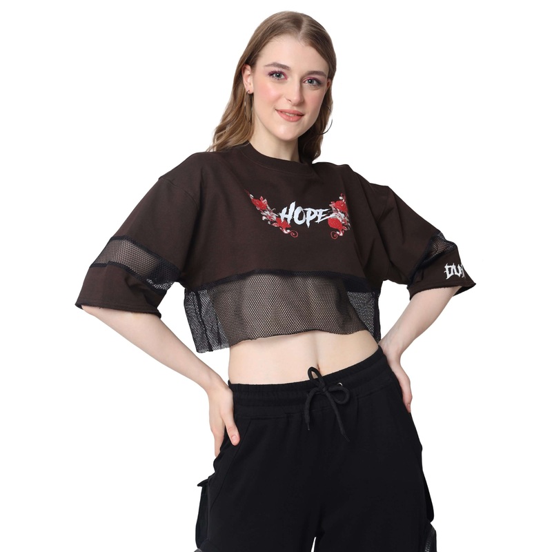 WOMEN’S HOPE OVERSIZED CROPPED TOP BROWN XS
