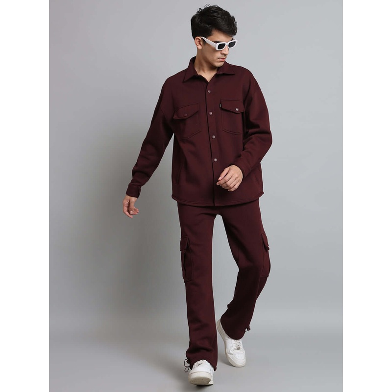 BURLY MAROON OVERSHIRT FLEECE CO-ORD SET S