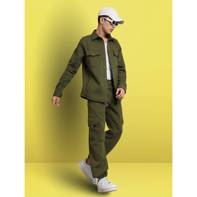BURLY OVERSHIRT FLEECE CO-ORD SET OLIVE GREEN S