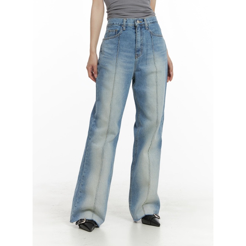 Denim Stitching Wide Fit Straight Jeans CA402 Blue S