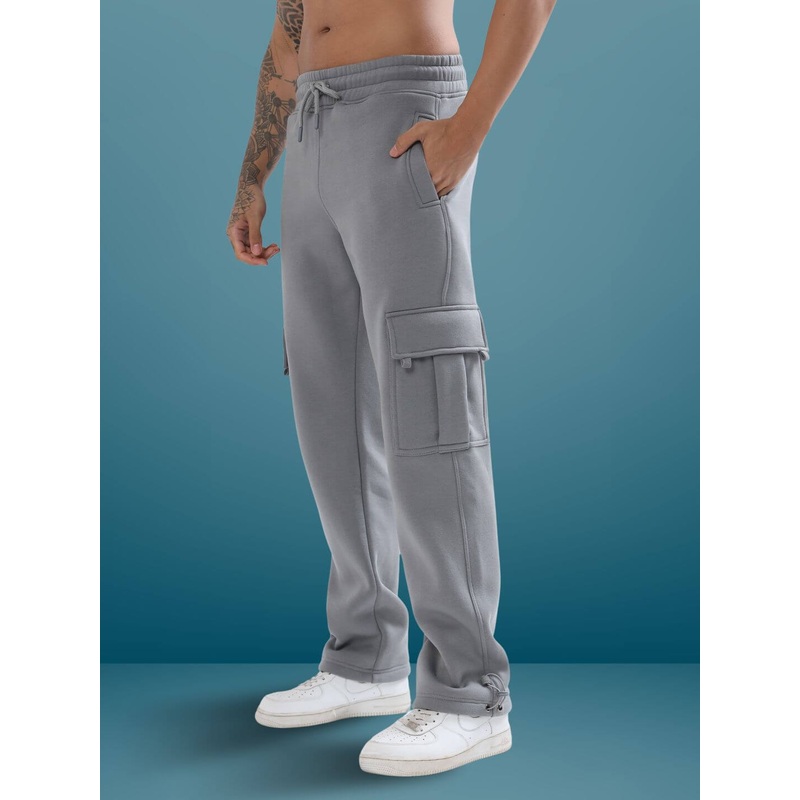 GREY RELAXED FIT CARGO FLEECE PANT S
