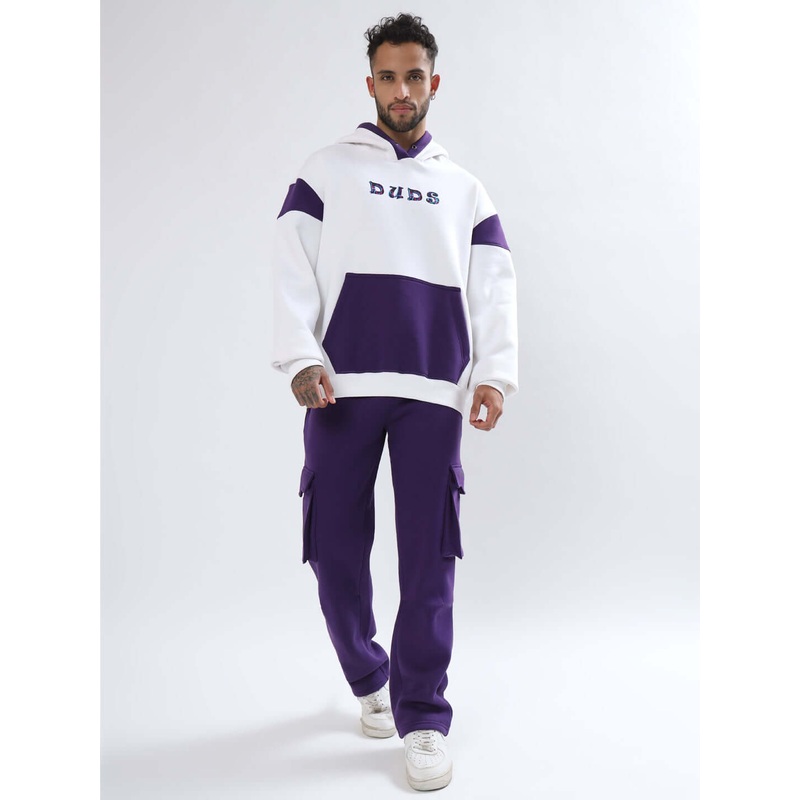 HYBRID OCTOPUS FLEECE COLORBLOCK CO-ORD SET WHITE PURPLE S