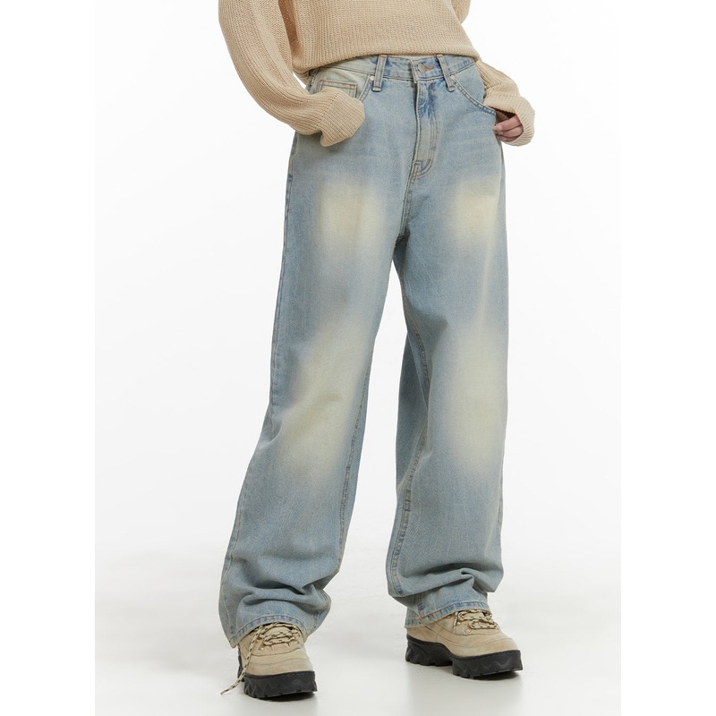 Light Washed Wide Leg Jeans CA403 Blue S