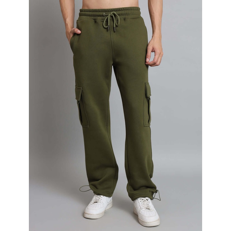 OLIVE GREEN RELAXED FIT FLEECE CARGO PANT S