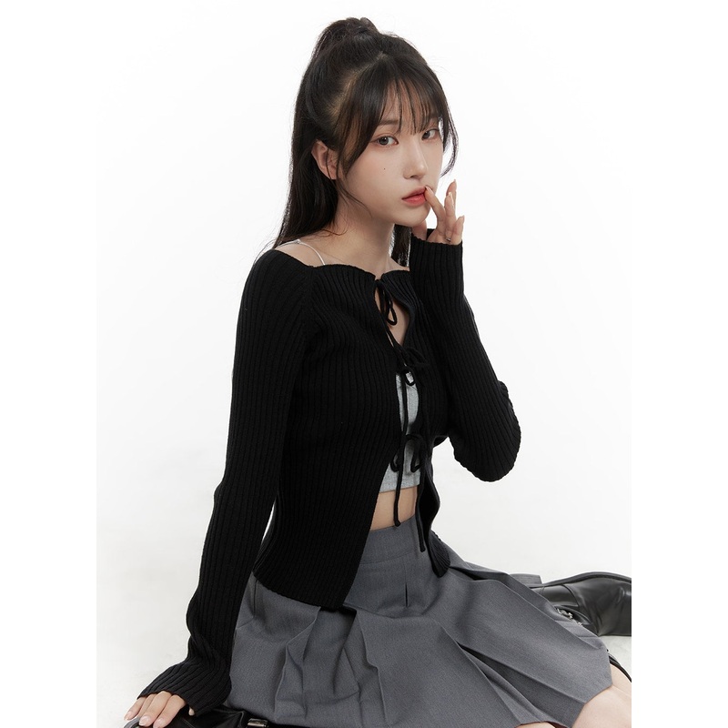 Ribbon Tie Cut-Out Cardigan CA403 Black S/M