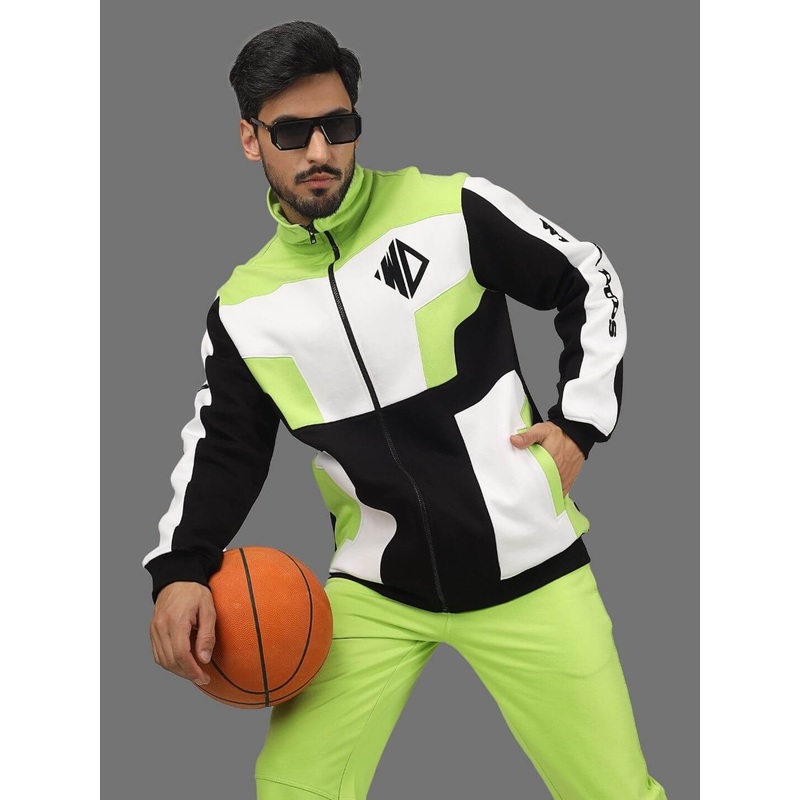 WD FLEECE COLORBLOCK JACKET NEON GREEN S Slim Fit