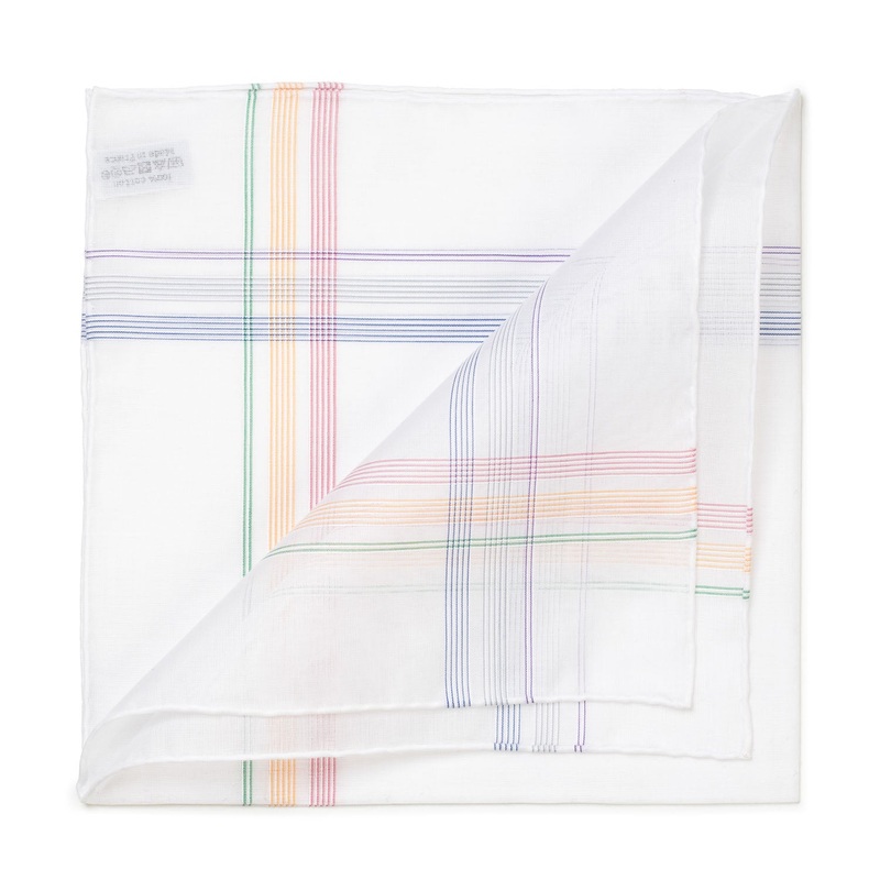 White Handkerchief “Honfleur” made of Cotton with Colorful Pattern – hand-rolled