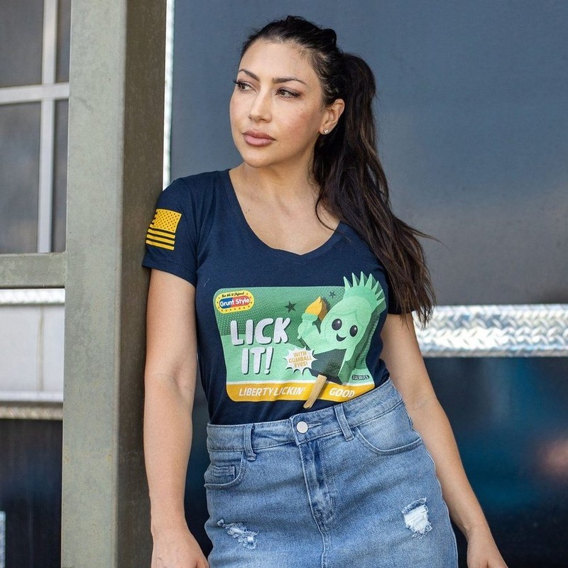 Women’s Lick It V-Neck T-Shirt – Midnight Navy Small