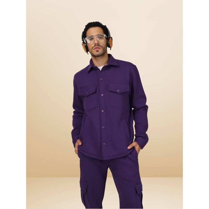 BURLY FLEECE OVERSHIRT CO-ORD SET PURPLE S