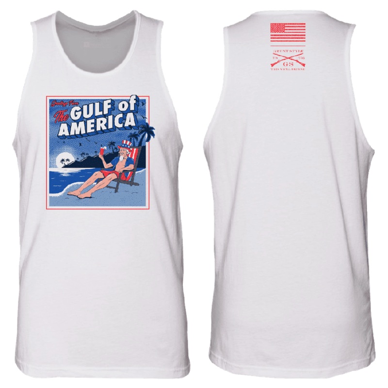 Greetings From The Gulf Of America Tank – White Small