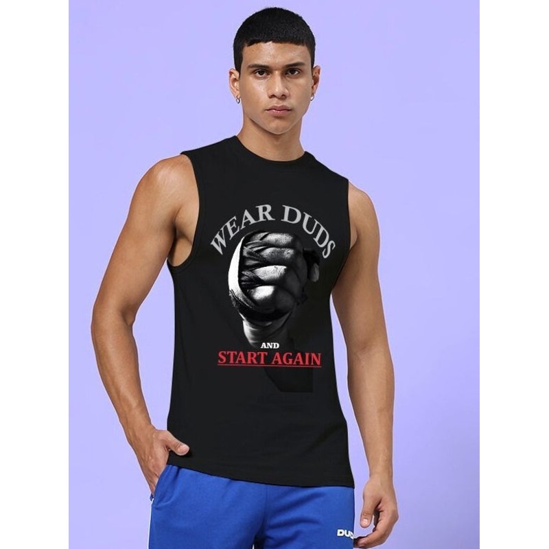 NEVER QUIT START AGAIN GYM SLEEVELESS T-SHIRT BLACK XS