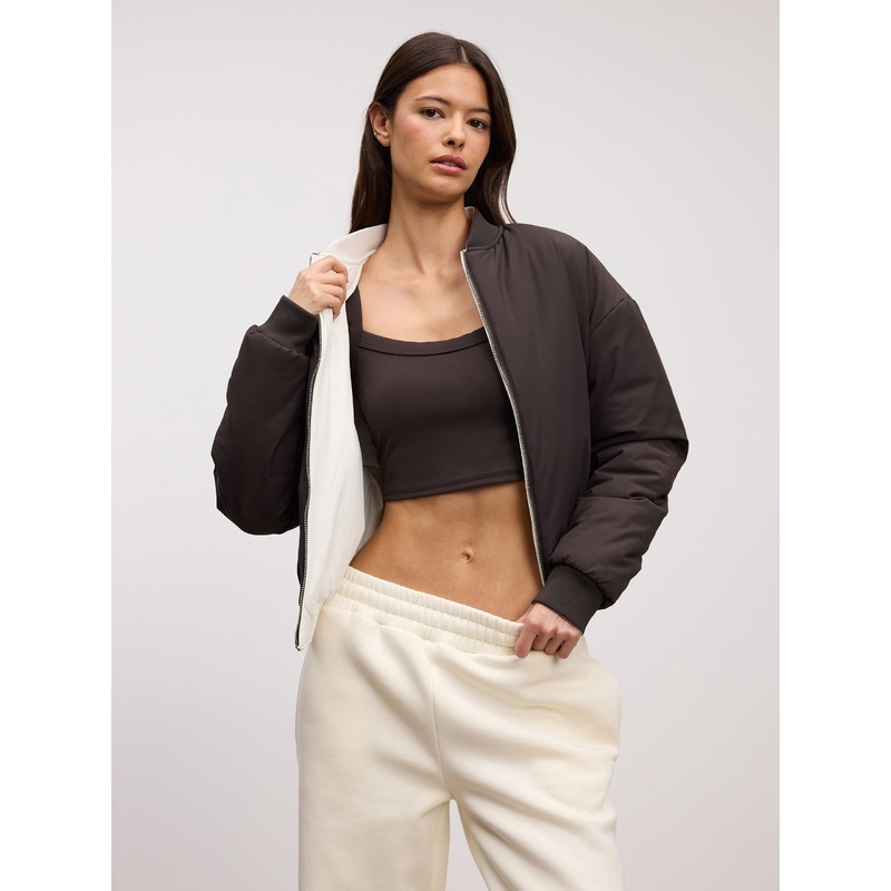 Womens Reversible Bomber Jacket in Brown Ecru XXS (4) Brown Ecru Smart