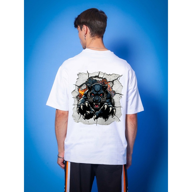 ANGRY PANTHER OVERSIZED T-SHIRT WHITE XS