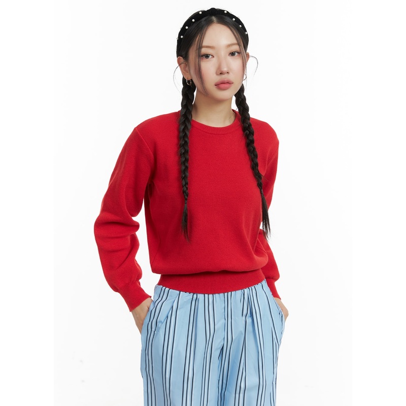 Cozy Chic Round Neck Sweater OM429 Red S/M