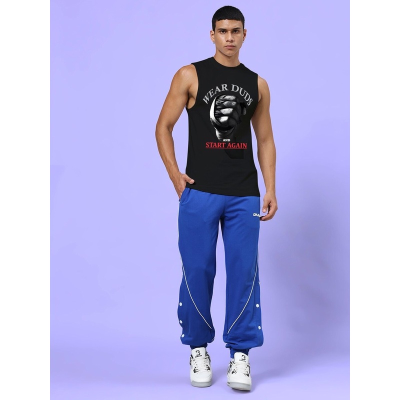 NEVER QUIT START AGAIN GYM CO-ORD SET BLACK ROYAL BLUE XS
