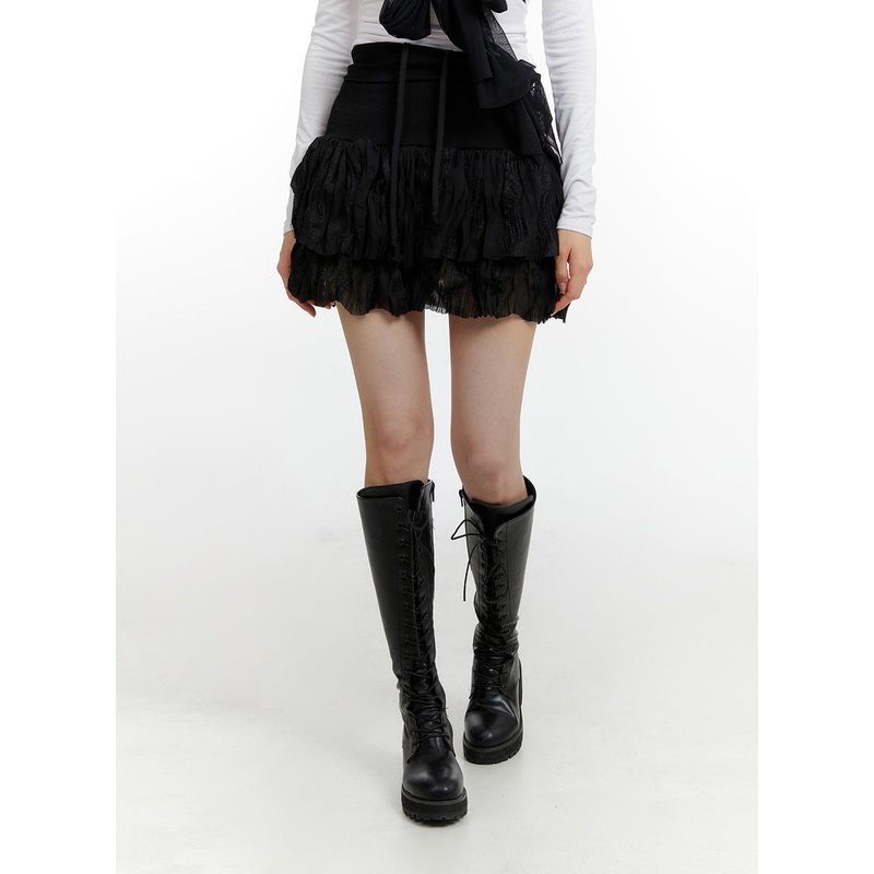 Shirring Banded Mini Skirt CM429 Black S/M