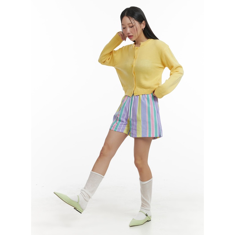 Striped Cotton Boxer Shorts OM429 Yellow S/M