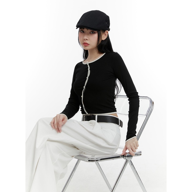 Wavy Button-Up Cardigan CM429 Black S/M