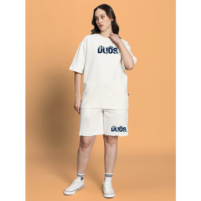 WOMEN CLOUD PRINTED CO-ORD SET OFF WHITE XS