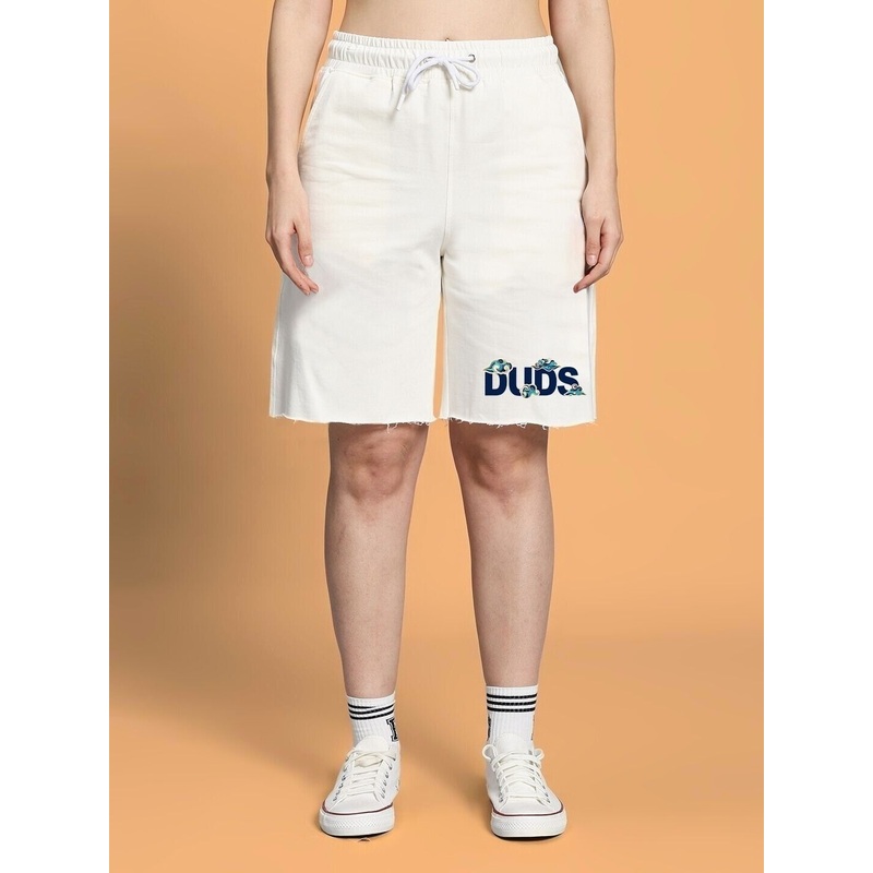 WOMEN CLOUD PRINTED RELAXED FIT SHORTS OFF WHITE XS
