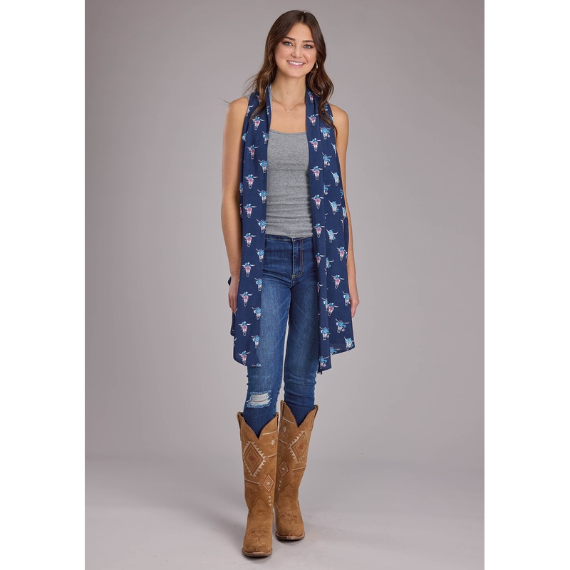 Womens Navy Skulls Sleeveless Cardigan Sleeveless Pullover Western Shirt XS