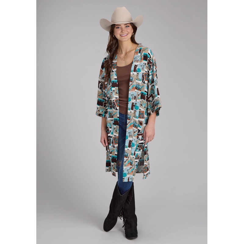 Womens Photo Collage Printed Rayon Short Sleeve Pullover Western Shirt L/XL