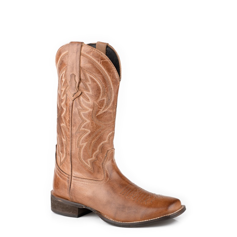WOMENS TAN BURNISHED SQUARE TOE BOOT 5 R