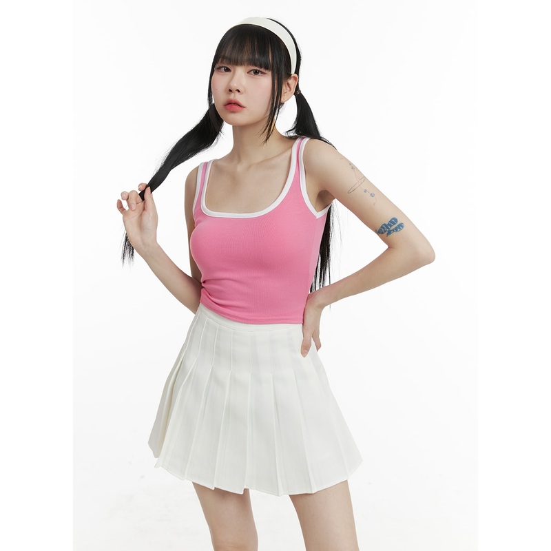 Contrasting Round Neck Tank Top OM426 Pink S/M