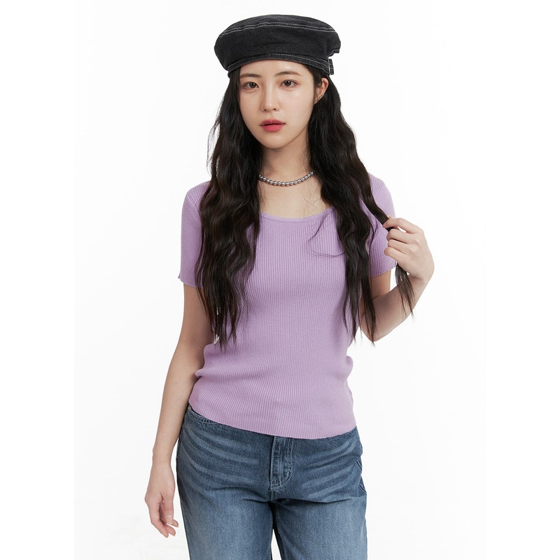 Cozy Chic U-Neck Sweater T-Shirt OM425 Purple S/M