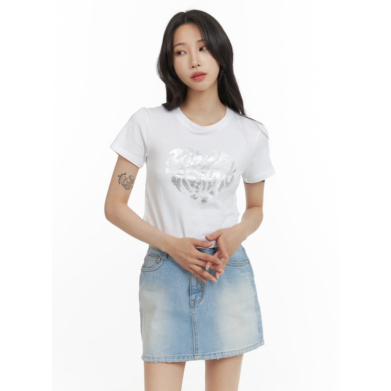 Graphic Crop Tee CM426 White S/M