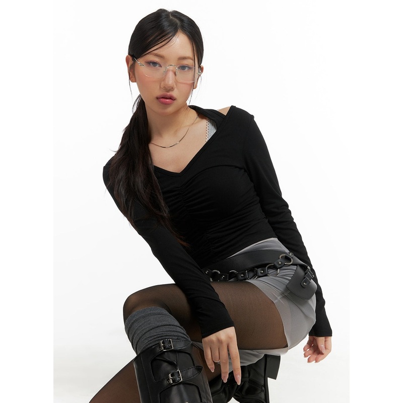 Halter Neckline Long Sleeve Top CM421 Black S/M