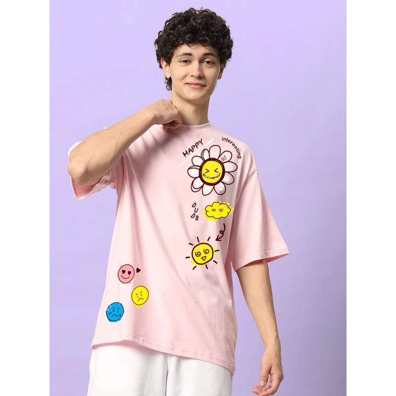 HAPPY INTERESTING OVERSIZED T-SHIRT PINK XS