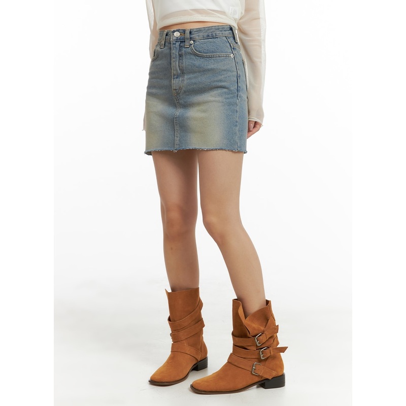 Ripped Hem Denim Mini Skirt CM421 Light blue S