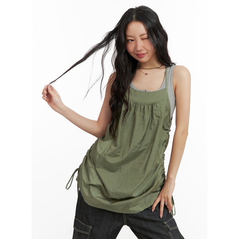 Side Drawstring Cami Mini Dress CM425 Dark green S/M