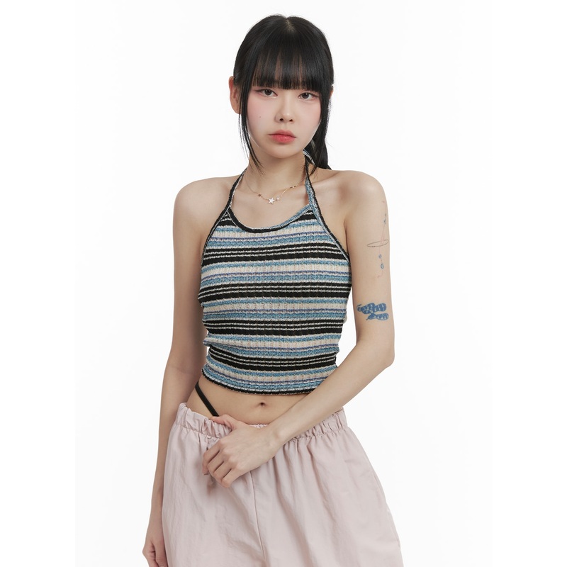 Striped Halter Top OM426 Blue S/M