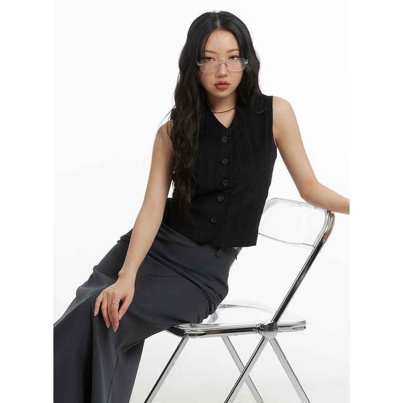 V-Neck Striped Vest CM426 Black S/M