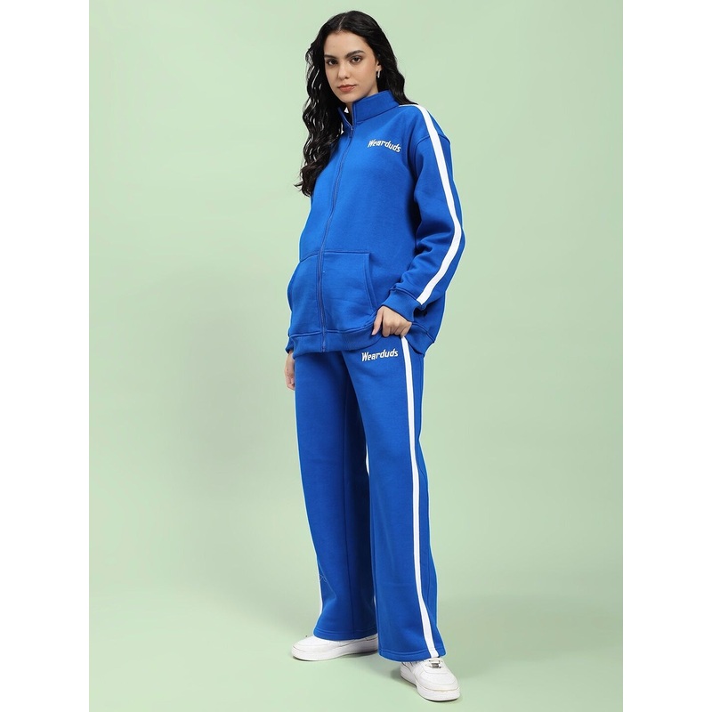 WOMEN RAPID STRIDE ROYAL BLUE COTTON FLEECE CO-ORD SET XS