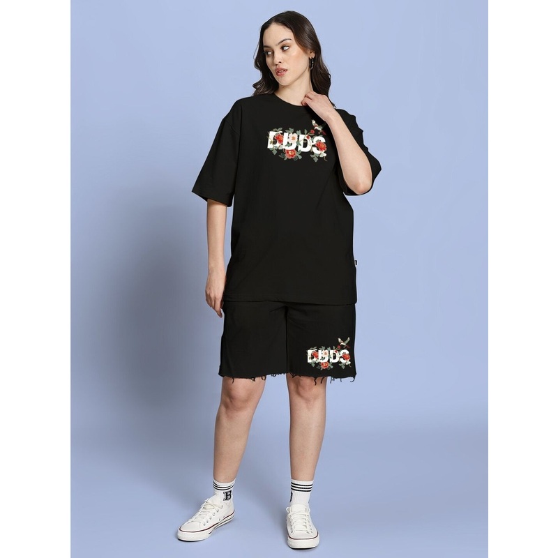 WOMEN ROSE CHARM RELAXED FIT CO-ORD SET BLACK XS