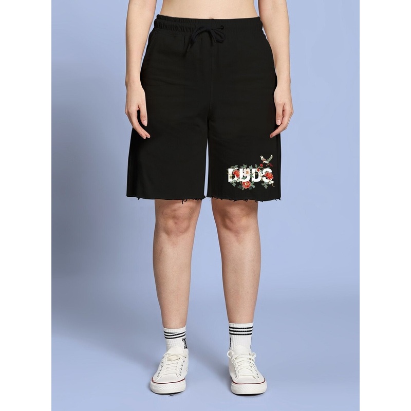 WOMEN ROSE CHARM RELAXED FIT SHORTS BLACK XS
