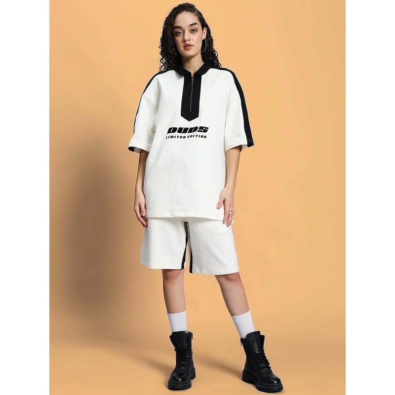 WOMEN SPLINTER SUMMER CO-ORD SET OFF WHITE XS