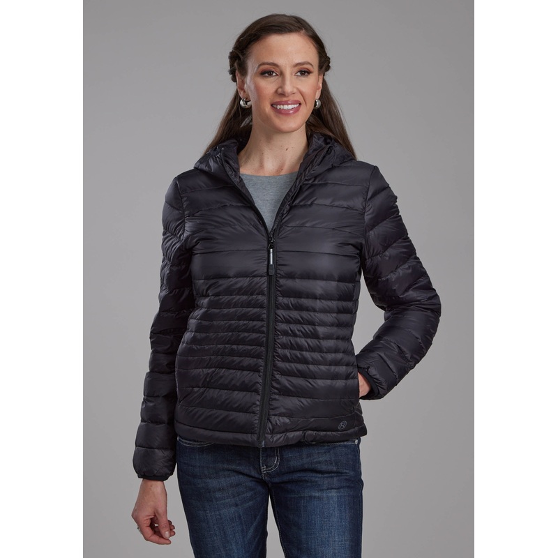 Womens Black Nylon Down Zipper Jacket XS