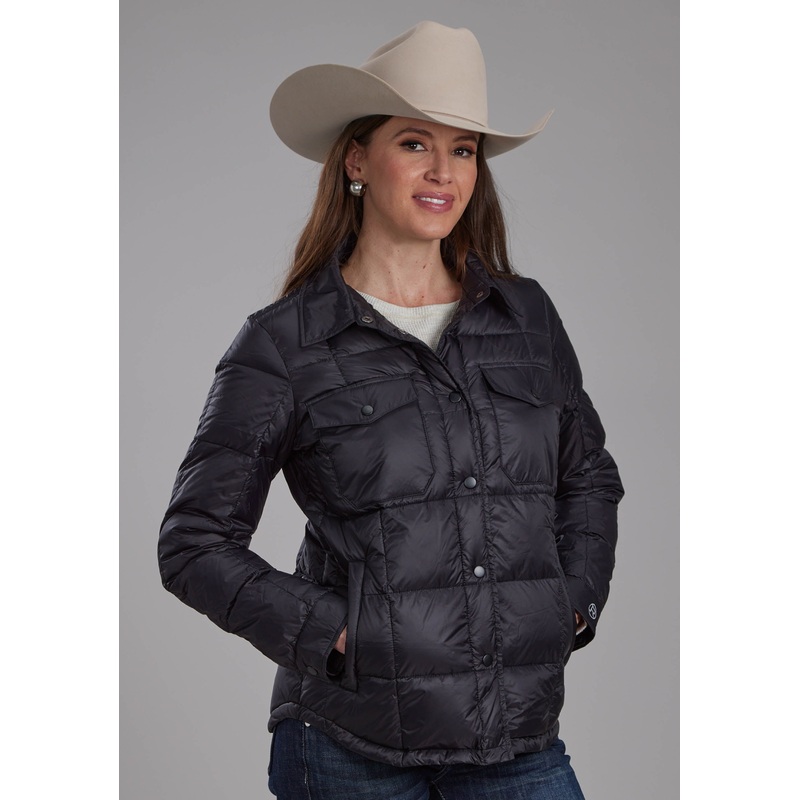 Womens Black Nylon Shirt Zipper Jacket XS