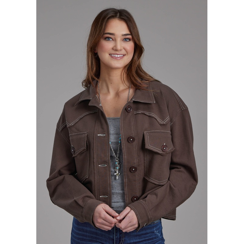 Womens Cotton Fleece Long Sleeve Crop Button Jacket XS