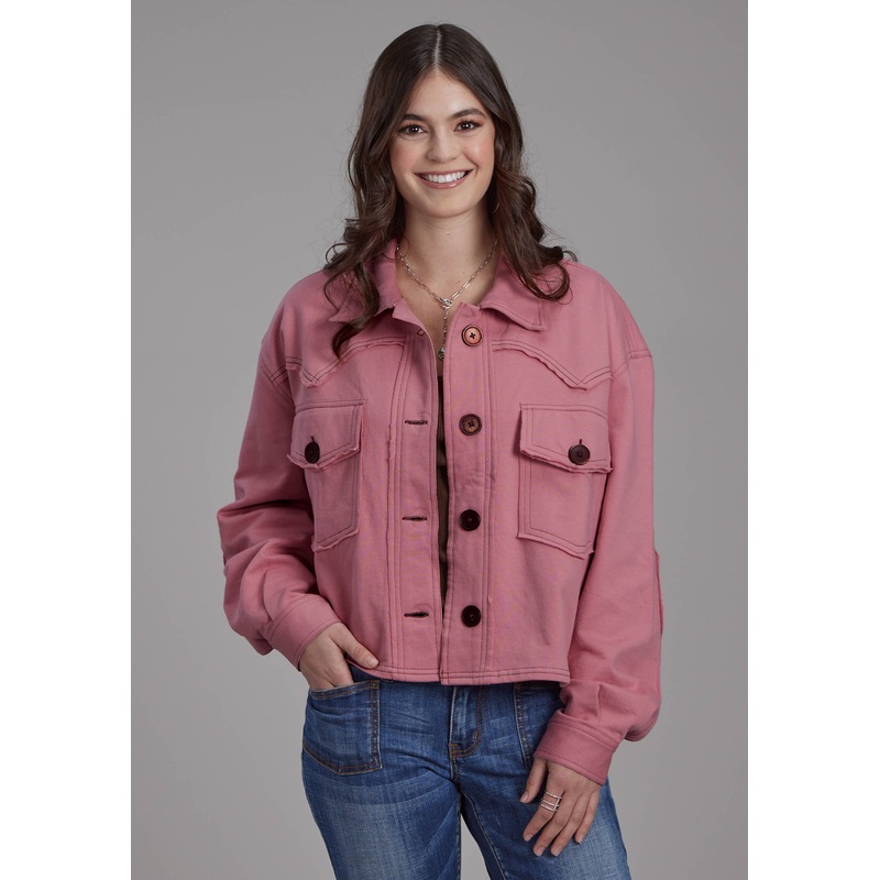 Womens Dusty Pink Fleece Cropped Button Jacket XS