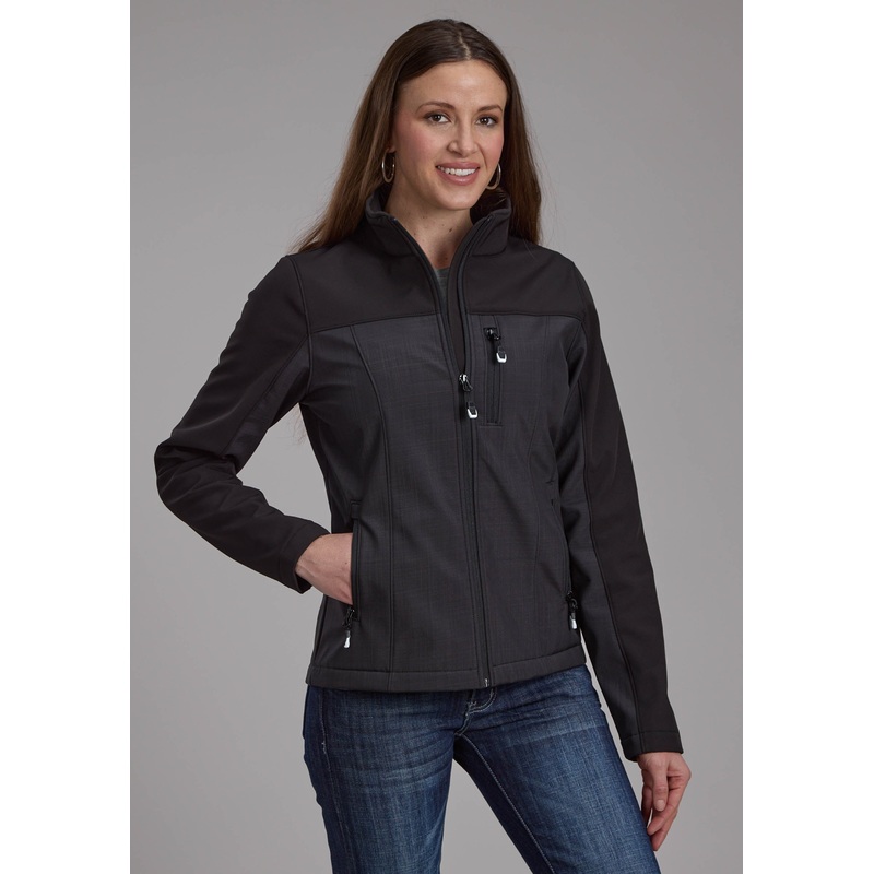 Womens Gray Black Pieced Softshell Zipper Jacket XS