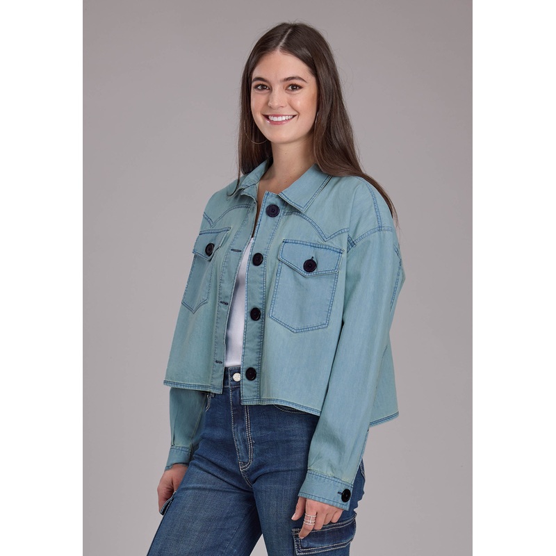 Womens Light Blue Denim Button Jacket XS
