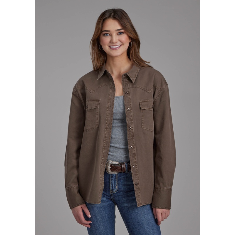 Womens Pigment Dyed Twill Oversized Button Jacket XS