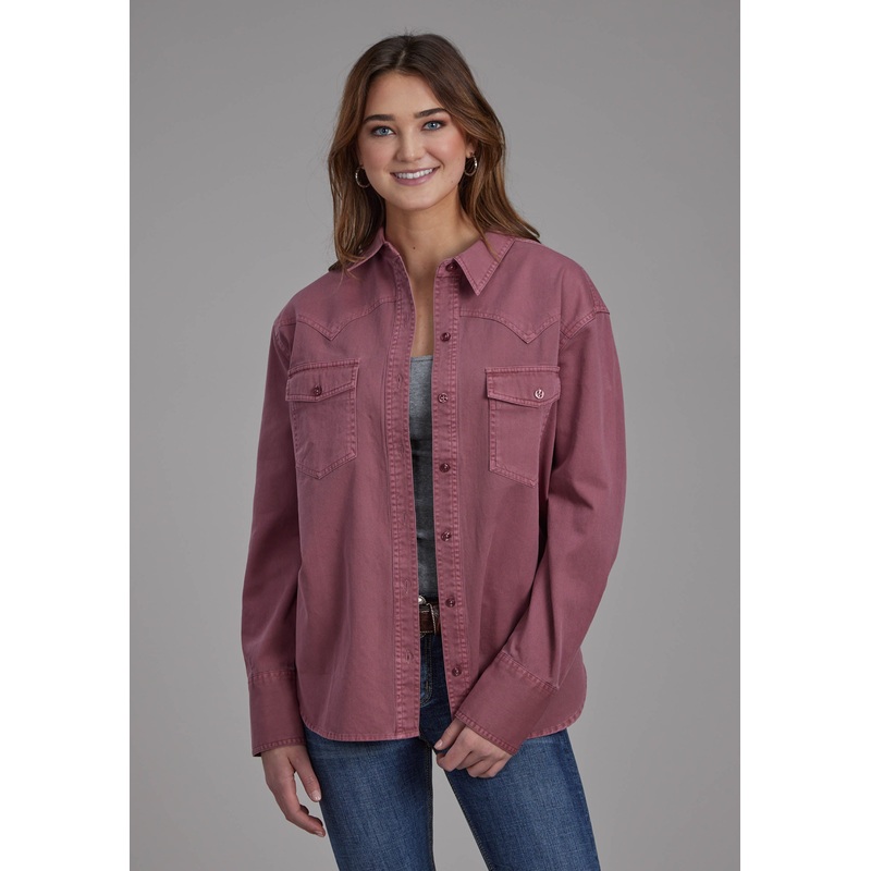 Womens Solid Twill Pigment Dyed Button Jacket XS