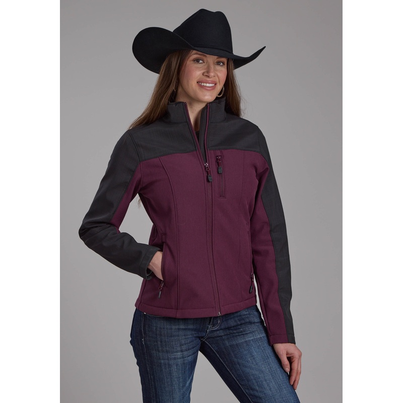Womens Wine Gray Pieced Softshell Zipper Jacket XS